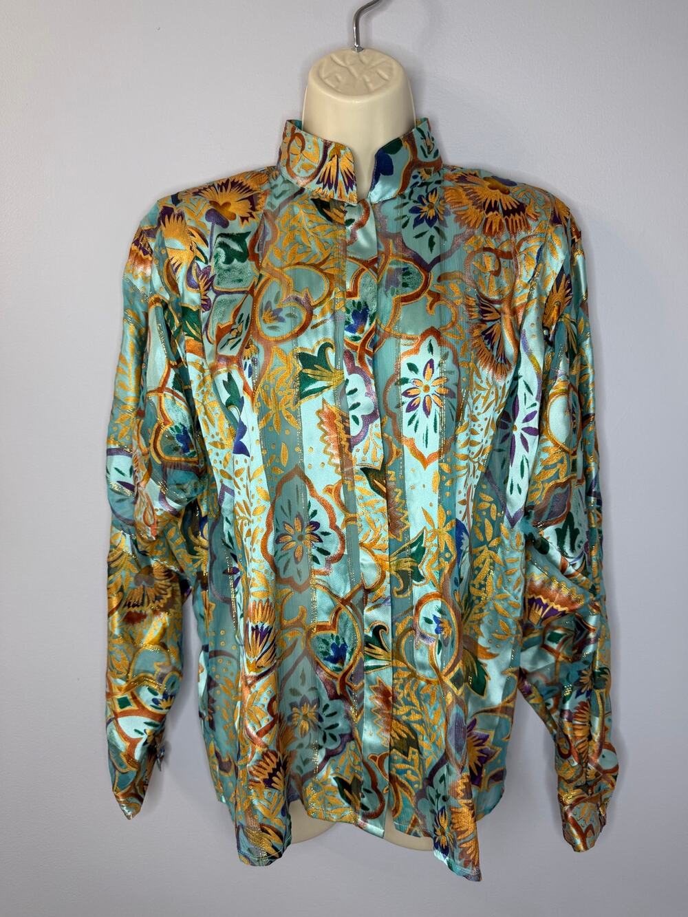 Vintage The Silk Farm Silk Printed Blouse Long Sleeve Button Front Women's 10